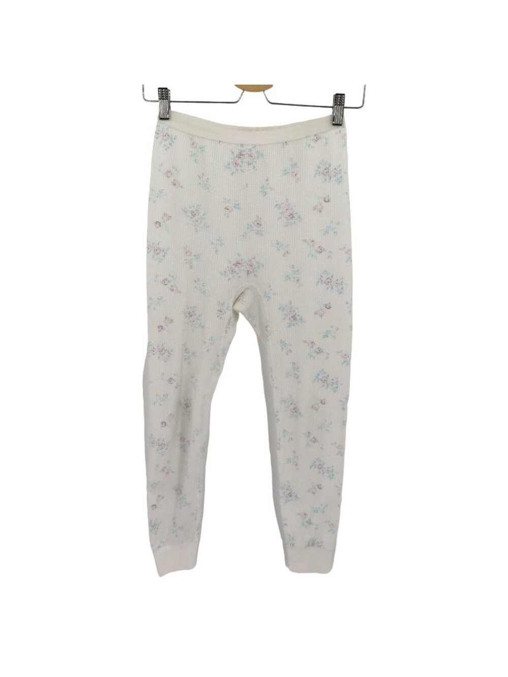 VTG Valentines Women Medium White Waffle Pants Pajamas PJs Pastel Floral Flowers